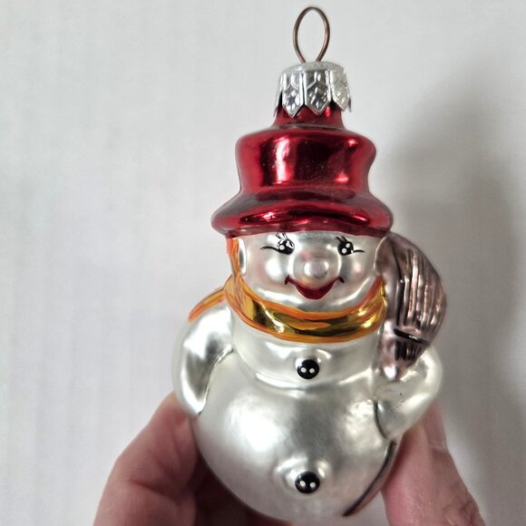 Vintage Christopher Radko Glass Ornaments Littlest Snowman Pink Silver Set of 2 - Picture 6 of 8